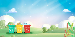 蓝色卡通垃圾分类生活环保公益海报